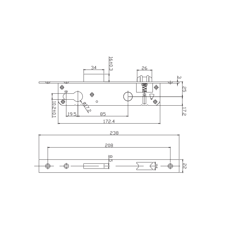 Корпус дверного замка 2585C-3SS/3585C-3SS