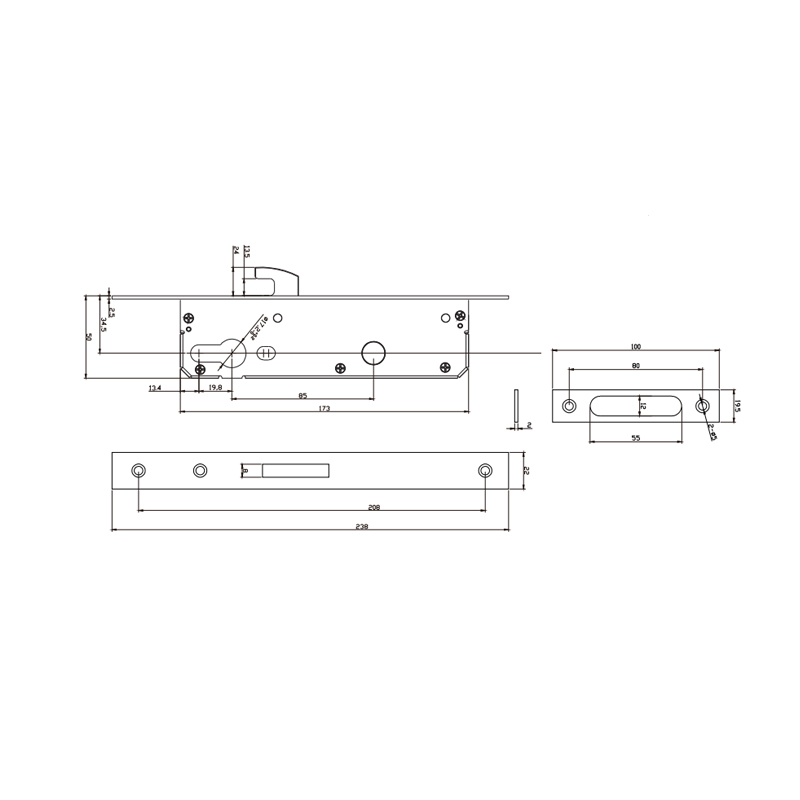 Корпус дверного замка 2585A-3SS/3585A-3SS