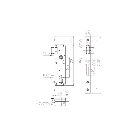 Аксессуары для дверных замков створки Корпус дверного замка серии 85A