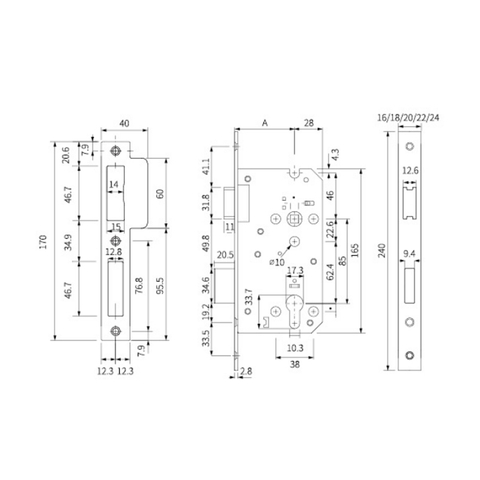 Корпус дверного замка с засовом 